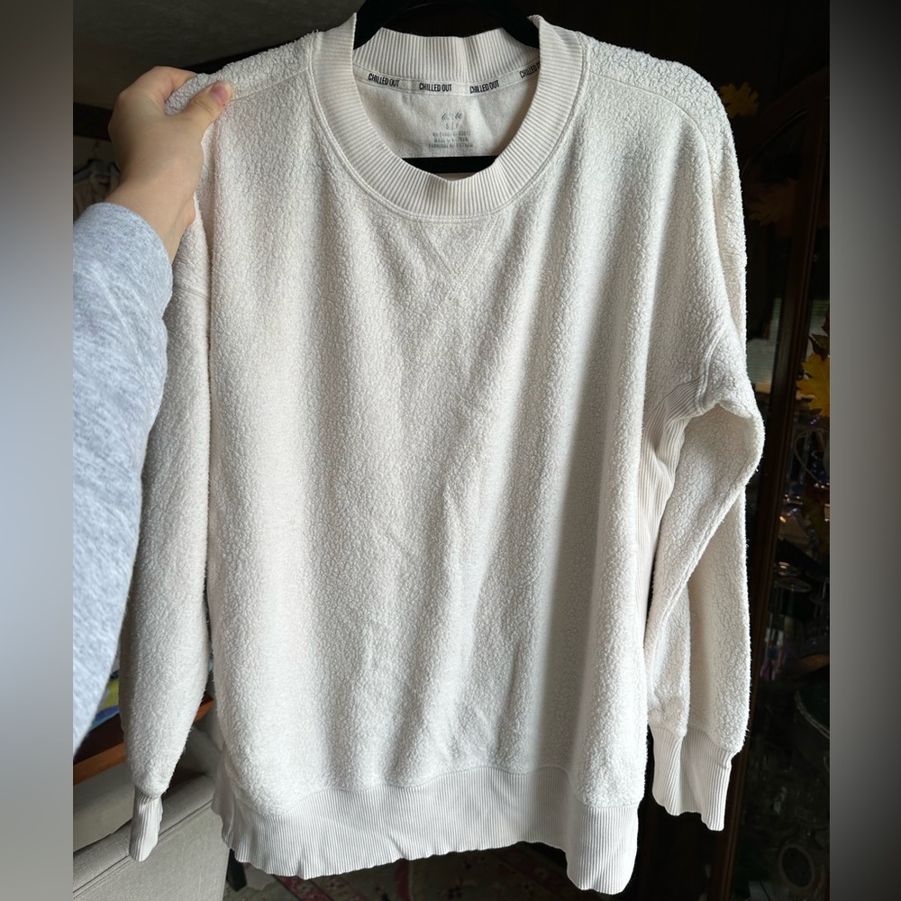 Aerie Chilled Out Crewneck Sweater Cream, Small - Picture 2 of 7